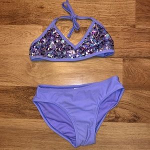 2 piece purple kid's bathing suit